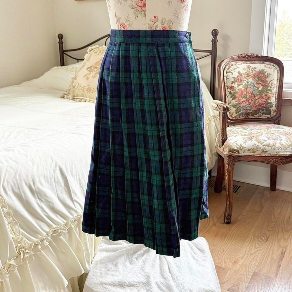 plaid wool skirt 90s plaid wool midi skirt size 8 - Picture 2 of 5